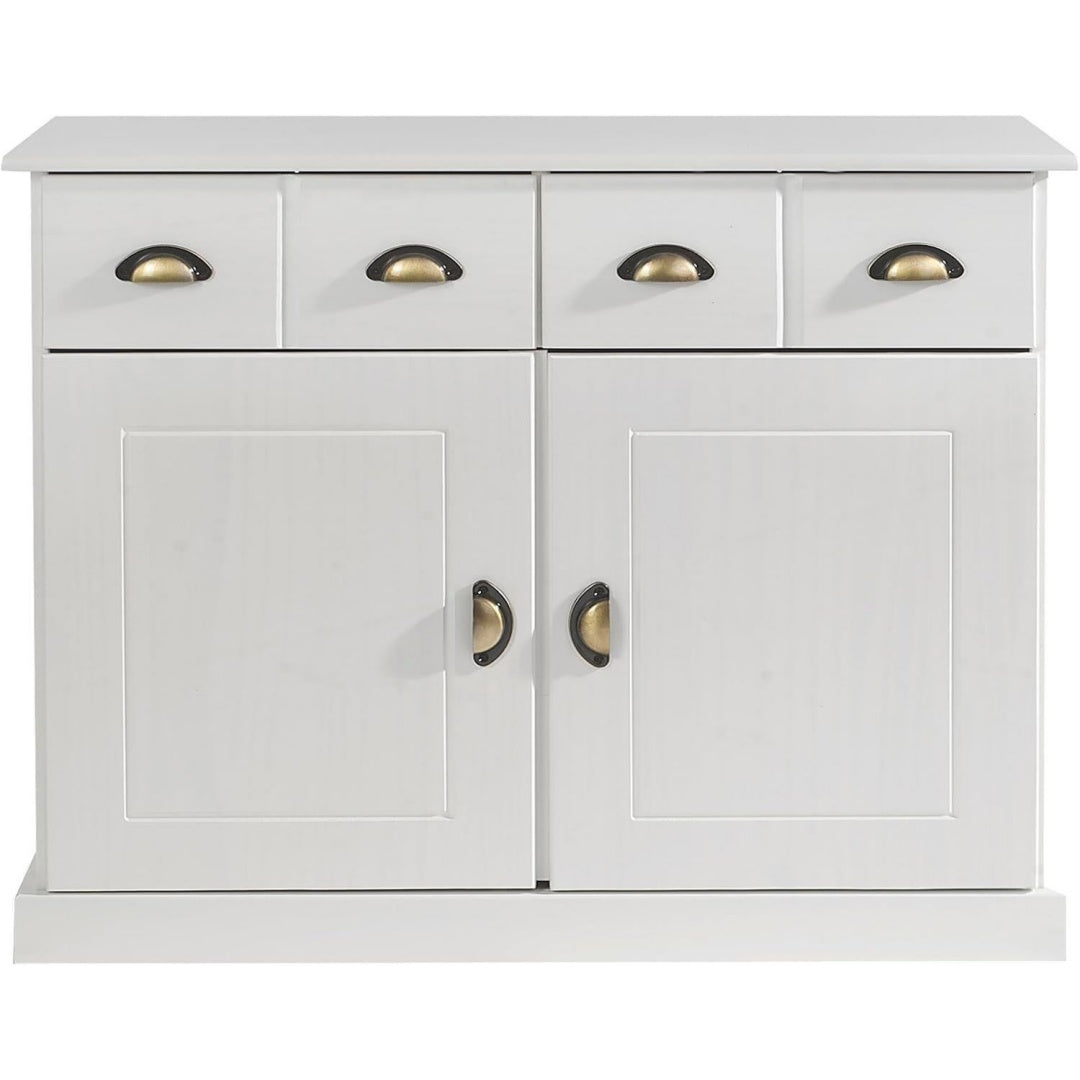 Meuble de rangement etageres reglables gris clair 2 portes, 2 tiroirs et 1 etagere