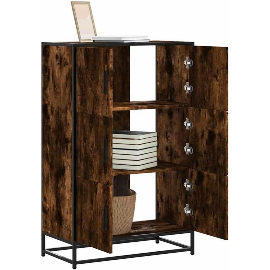 Buffet marron avec 3 compartiments et une fixation murale invisible