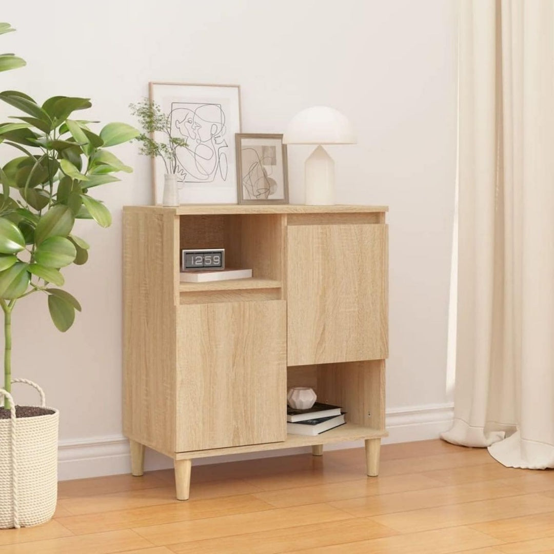 Capacite de rangement, buffet beige en bois 2 portes