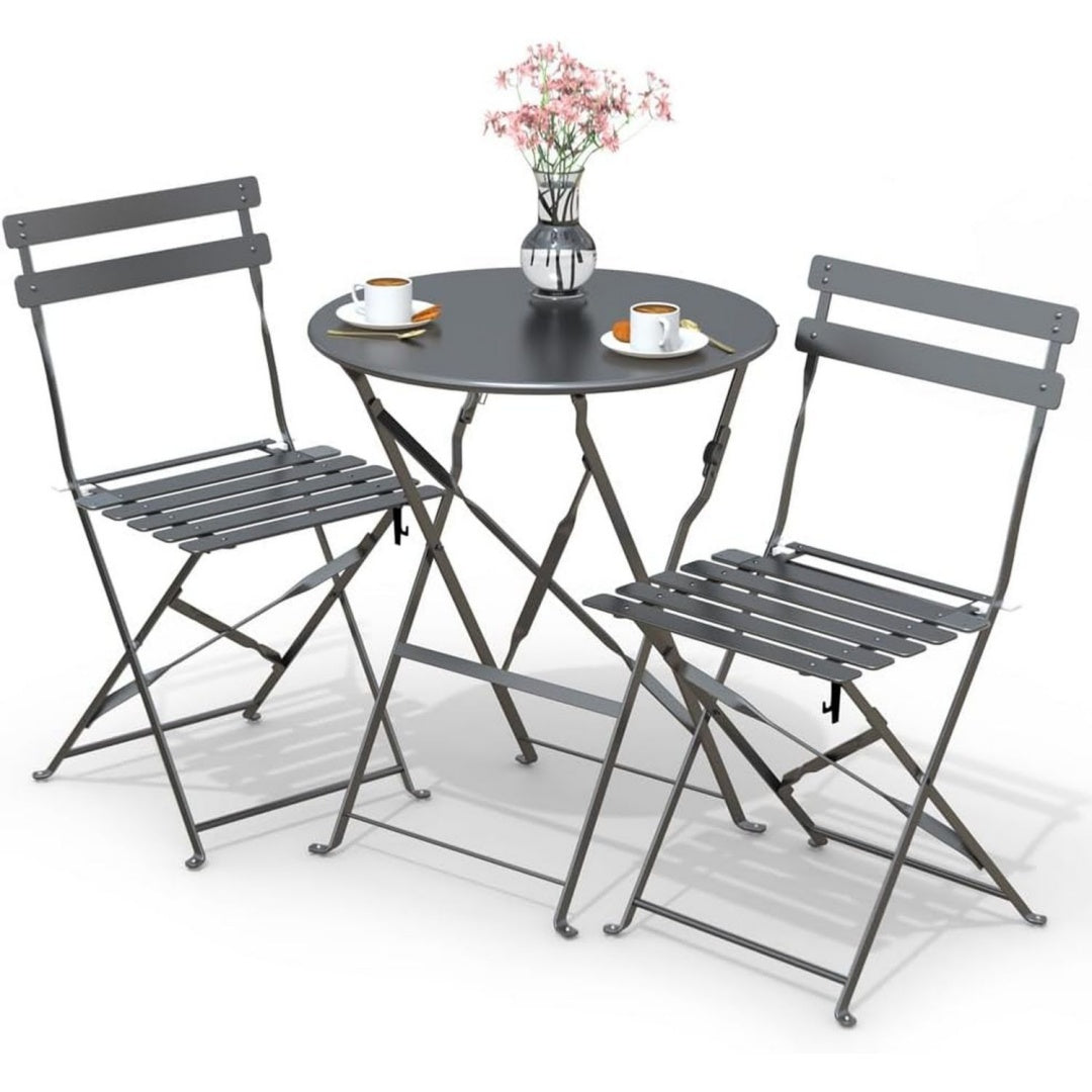 Discret ensemble bistro gris clair en acier pliable