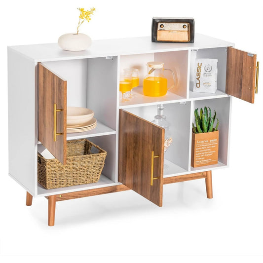 Buffet gris clair rangement optimise 3 etageres 95 x 31 x 76 cm