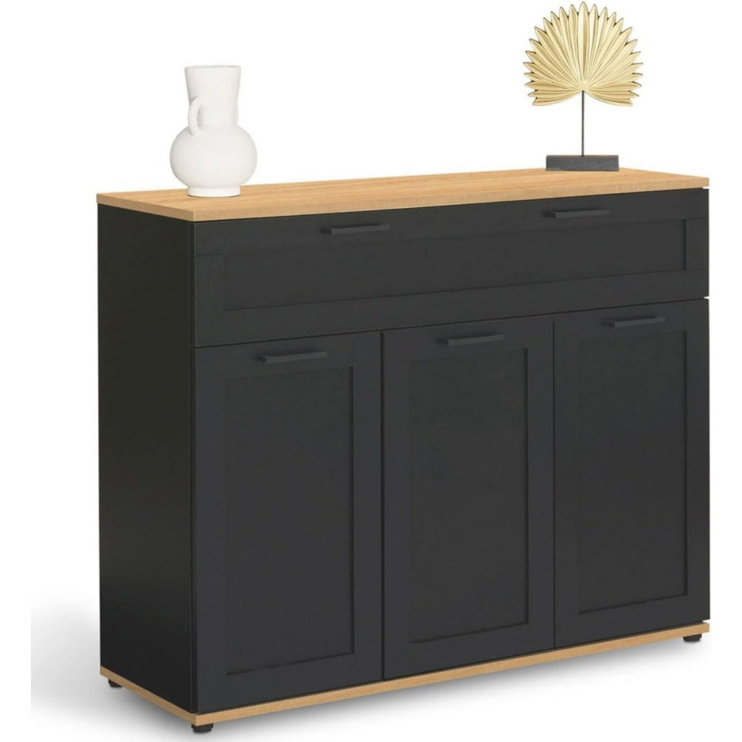 Enfilade gris fonce a 3 portes 1 tiroir bois ingenierie style contemporain