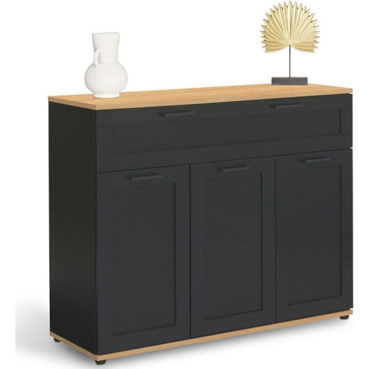 Enfilade gris fonce a 3 portes 1 tiroir bois ingenierie style contemporain