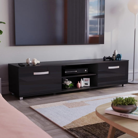 Style Contemporaine, console TV gris fonce avec 2 portes