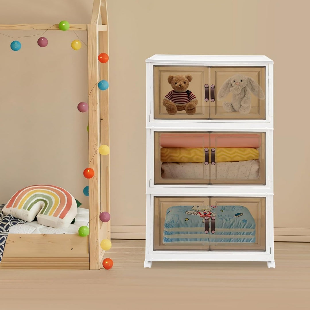 Meuble colonne en plastique, marron, capacite de rangement importante