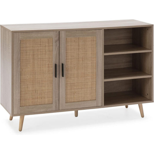 Marron profond, buffet en bois 2 portes 3 tiroirs