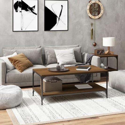 Table basse industriel finition chene gris clair 100 x 50 x 40 cm
