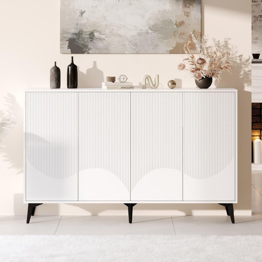 Buffet 4 portes gris clair structure metallique pour le salon