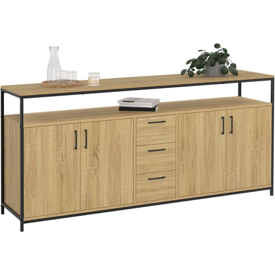 Enfilade marron 3 tiroirs a 4 portes, bois ingenierie pour entree