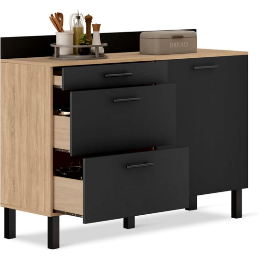 Credence marron a 1 porte 3 tiroirs design moderne bois ingenierie