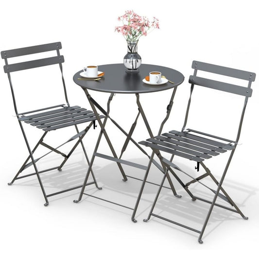 Discret ensemble bistro gris clair en acier pliable