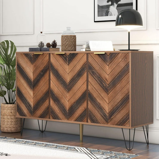 Commode marron 120 cm, a 3 portes design moderne en bois ingenierie