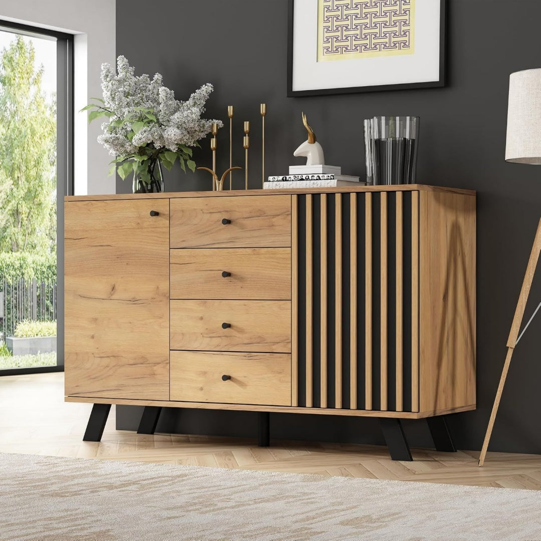 Buffet en bois massif gris fonce 120 x 38 x 75 cm