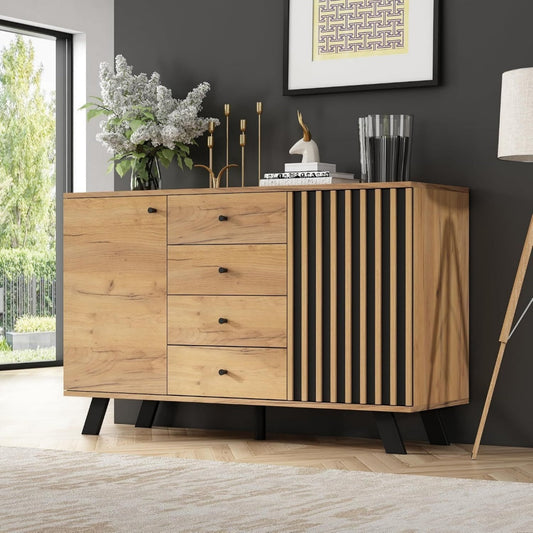 Buffet en bois massif gris fonce 120 x 38 x 75 cm