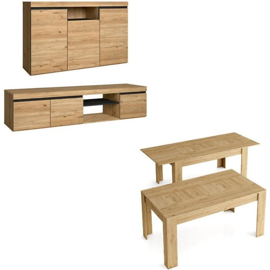 Ensemble de salon marron finition chene 140 cm, rangement design moderne