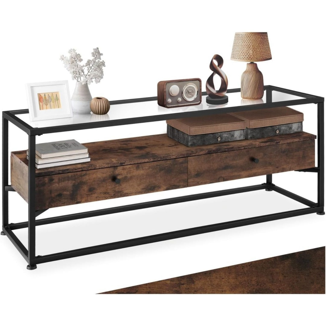 Buffet marron avec plateau en verre trempe pour entree