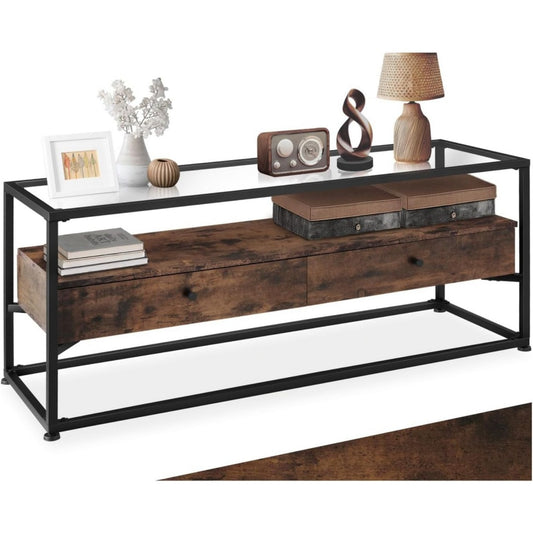Buffet marron avec plateau en verre trempe pour entree